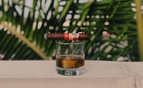 Cygaro w połączeniu z whisky i liście palm